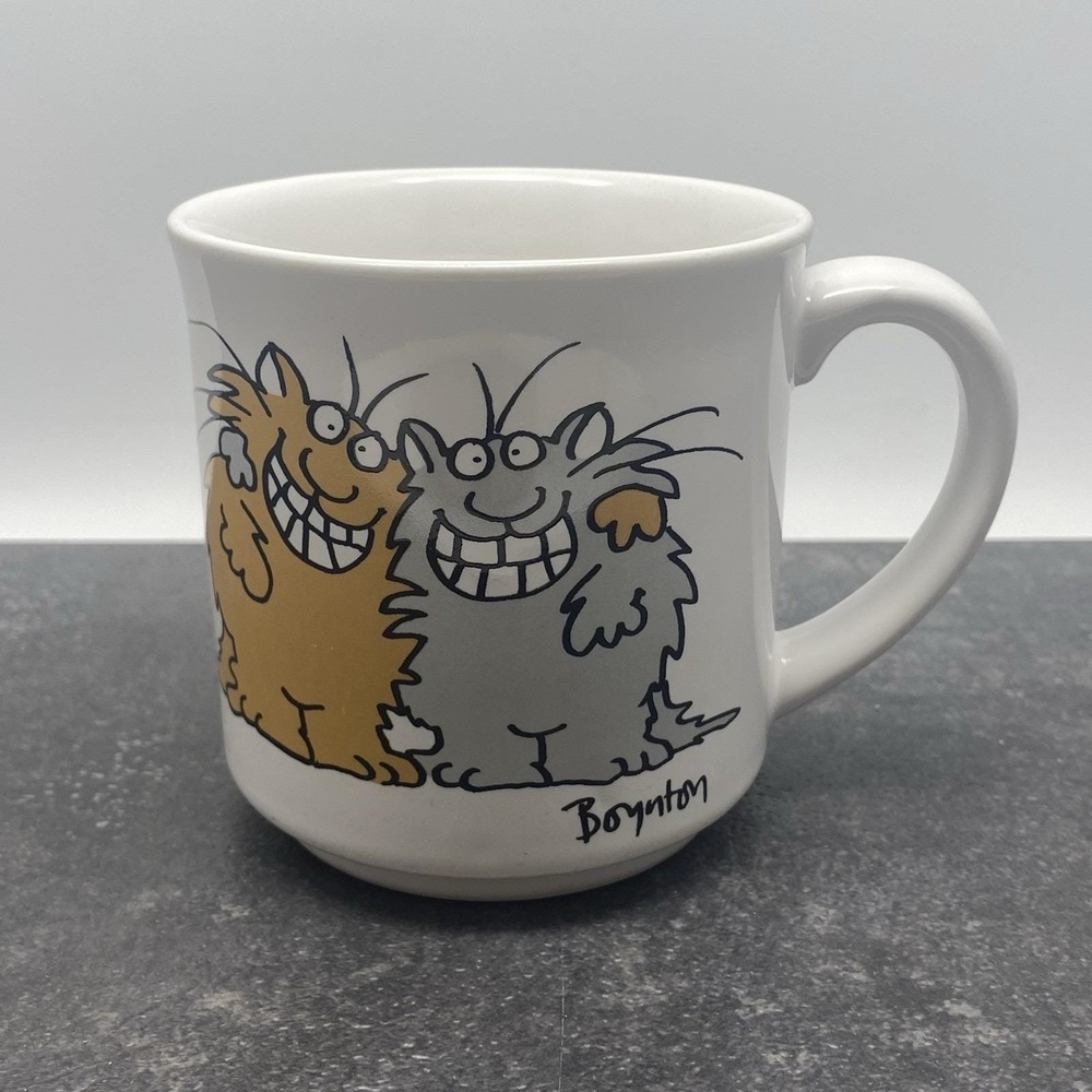 Vintage‎ Sandra Boynton Coffee Mug KEEP SMILING 10 oz Japan Cats Smiles Cheer Up